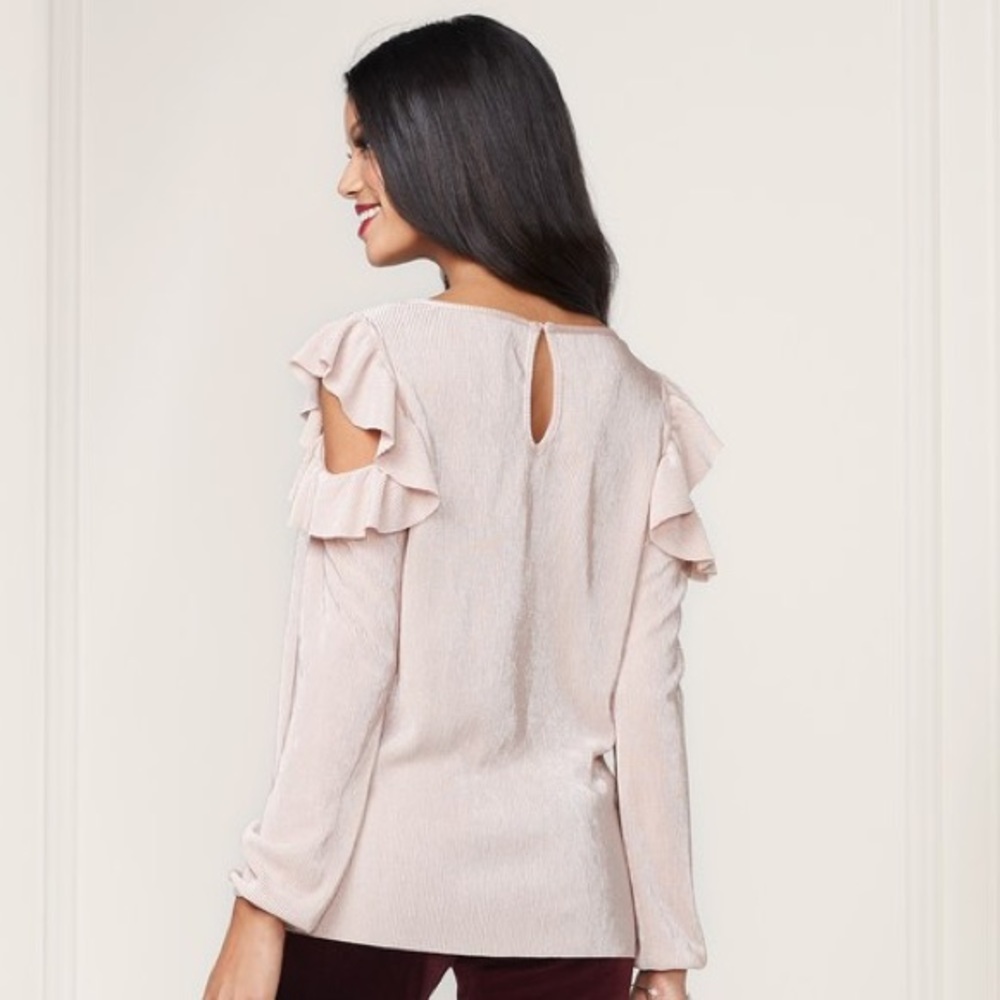 LC LAUREN CONRAD Pink Pleated Cold Shoulder Top L - Picture 2 of 8